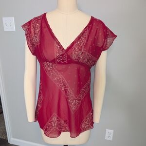 Rave Vintage Red Bandana-Print Sheer Top Size Large 90s Y2K Empyre Waist